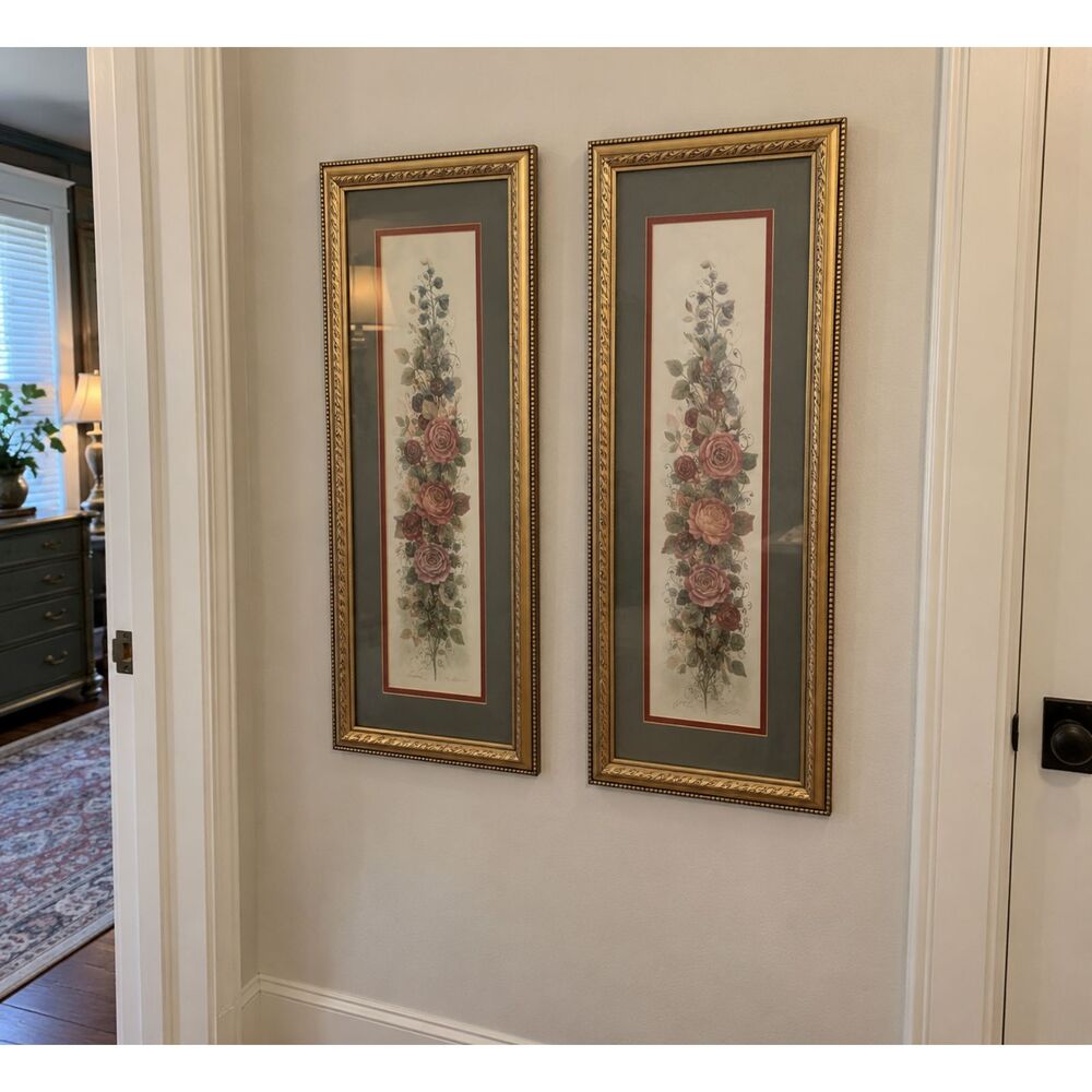 Vintage Rose Floral Wall Art Pair
